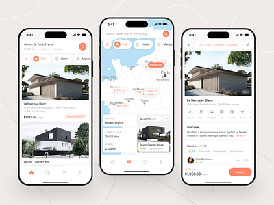 Mobile Travel Accommodation App accommodation app accommodation details booking design guide hotel app hotel booking hotel details hotel maps maps booking mobile tour travel app travel map travel mobile app travel ui trip ui uiux villa app