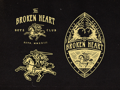 The Broken Heart Boys Club badge brand assets branding broken heart design graphic design icon illustration logo medieval organization