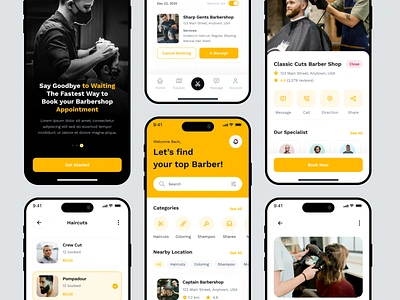 Barber and Salon Booking Mobile App barber barber shop barbershop beauty salon booking platform enterpreneur hair care hair cut hair salon hair stylist hairdresser hairstyle ios app man care mobile app saloon scissors squire ui ux