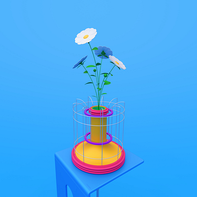 3D Flowering Plant 3d colors cylinder exploration flower foliage gardening illustration isometric magnoliophyta modeling nature object organic plant shape sky spring standing vase