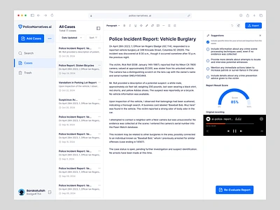 PoliceNarratives.ai – Incident Reporting Dashboard ai report app ai technology automation data management incident reporting law ai law enforcement law enforcement application law enforcement web application police dashboard police web application report writing ui design ux design web app design