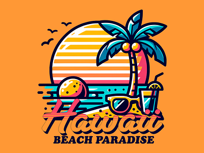 Summer beach illustration beach graphic design illustration logo palm tree product design summer sunset t shirt design typography vector