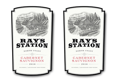 Ray's Station Wine label Illustrated by Steven Noble artwork branding design engraving etching illustration label landscape line art scratchboard steven noble wine woodcut