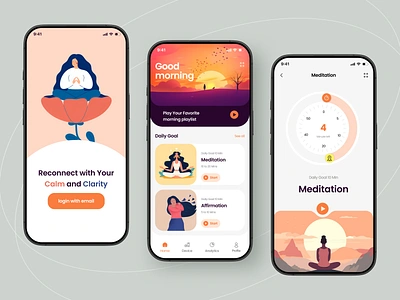 Meditation app - Mindfulness & Yoga app app design calm health app design ios ios app meditation meditation app mental health mindfulness mindfulness app mobile mobile app relaxation selfcare therapy ui wellness app yoga app yoga poss