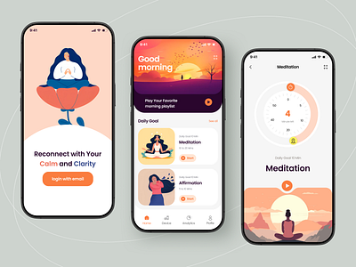 Meditation app - Mindfulness & Yoga app app design calm health app design ios ios app meditation meditation app mental health mindfulness mindfulness app mobile mobile app relaxation selfcare therapy ui wellness app yoga app yoga poss