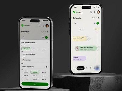 CareSync Mobile App - Schedule & Add schedule add schedule app calendar clean design doctor driver employee health health care hospitals minimal saas schedule scheduling services software statistics ui ux