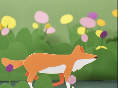 Fox in a field of flowers animation animation design illustration paper animation stop motion animation tactile animation