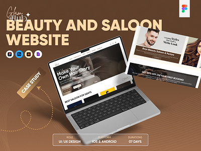 BEAUTY AND SALOON WEBSITE CASE STUDY app design branding case study figma landing page landing page design logo ui ui design uiux ux design web design website ui