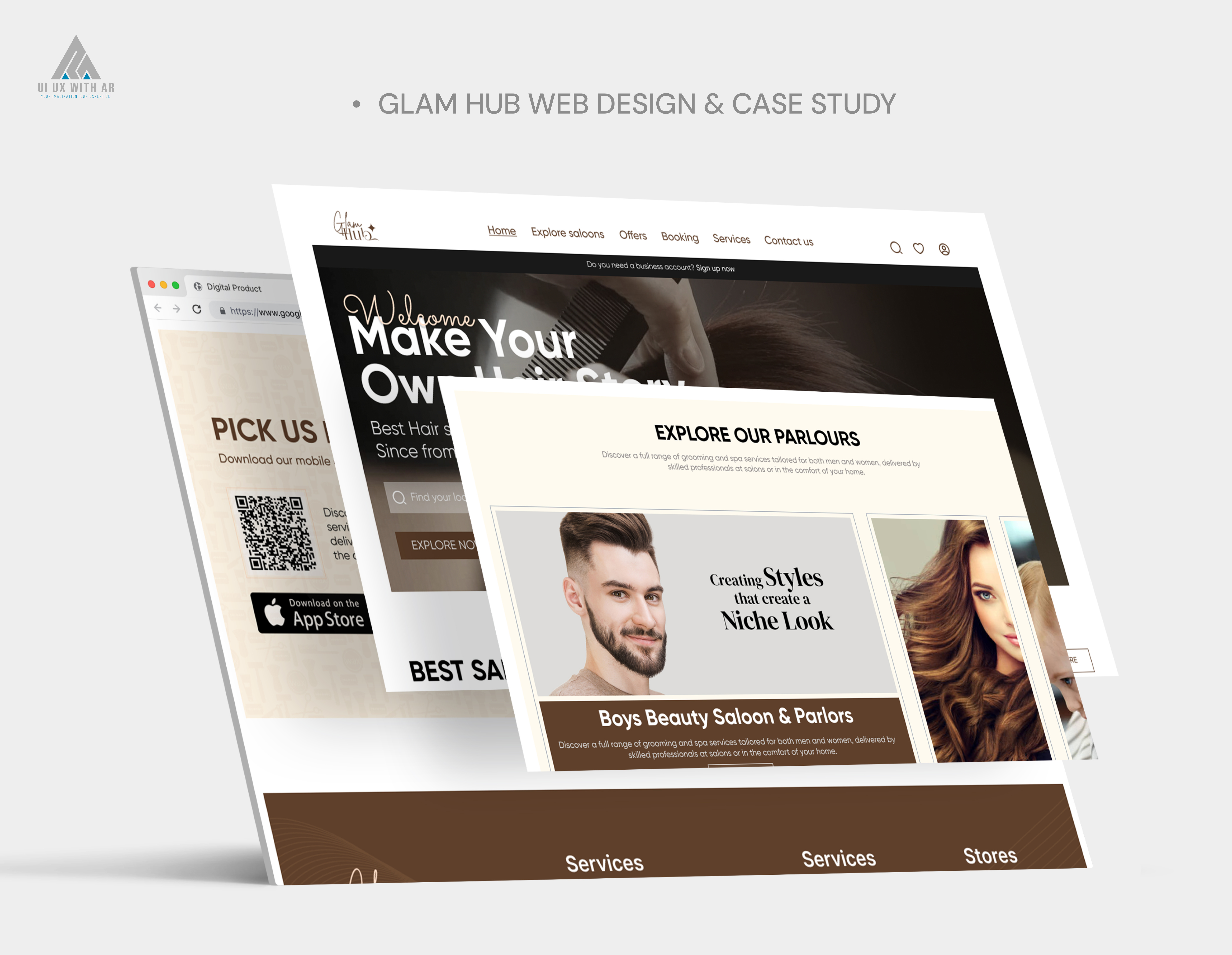 BEAUTY AND SALOON WEBSITE CASE STUDY app design branding case study figma landing page landing page design logo ui ui design uiux ux design web design website ui