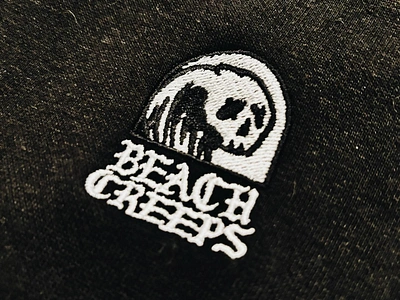 Beach Creeps - Crest blackletter crest embroidery skull surf wave