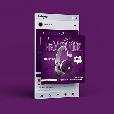 Social Media Post Design ad design advertising design creative graphics creative template digital marketing dribbble showcase ecommerce design graphic design inspiration headphone ad headphone promo instagram post marketing post minimalist design modern design product design product promotion purple theme social media design social media templates trending graphics