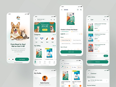 Pet Kibble - Pet Food Ecommerce App android app filter checkout ecommerce app ios app mobile app pet care app pet ecoomerce pet food pet food app pet food shopping pet nutrition pet product pet vet profile search ui uiux ux