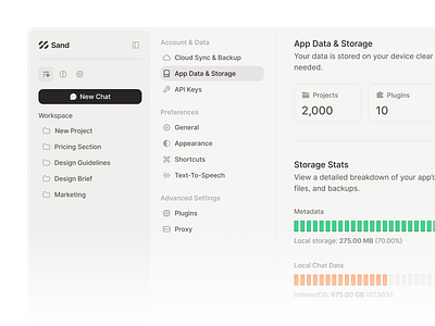 LLM - App Data & Storage ai ai chat ai responses app data app data storage conversation dashboard data generative ai large language model llm llm saas morva morva labs saas ai saas dashboard settings storage ui