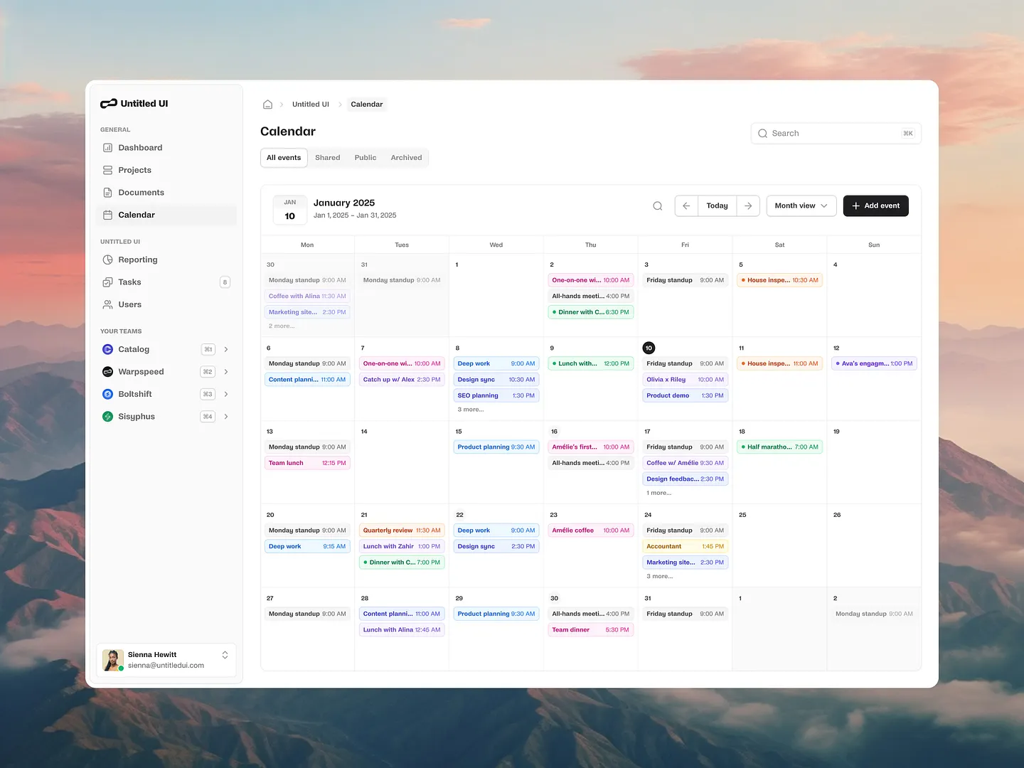 Modern Calendar View Design for Enhanced Productivity