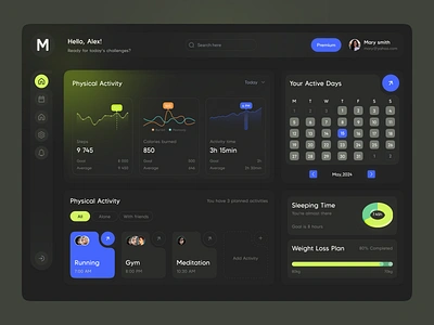 Activity Planner – Web Application activity dark dashboard design designer gym product design routine sports training ui uiux ux website yoga