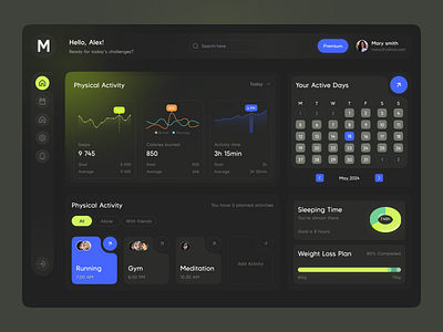 Activity Planner – Web Application activity dark dashboard design designer gym product design routine sports training ui uiux ux website yoga