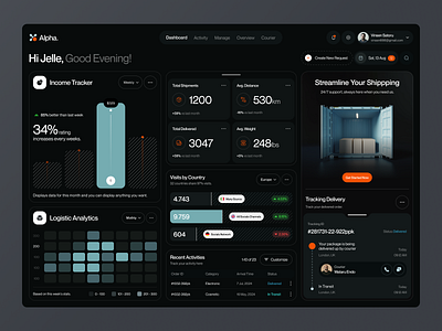 Alpha - Shipping Management Dashboard branding cargo dark dashboard delivery design landing page logo management popular shipment simple ui