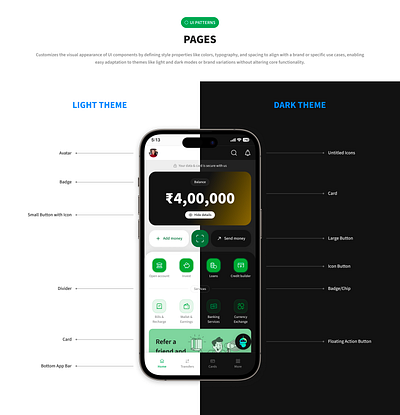 Mobile App - Themes branding card components dark theme design system figma fintech light mode mapping mobile mobile app ui