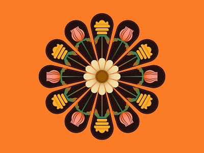 Flora branding circle design detail digital editorial flat fleur flora flower icon illustration indonesia oil orange packaging round sunflower vector wellness