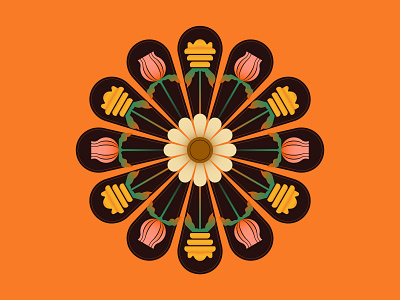 Flora branding circle design detail digital editorial flat fleur flora flower icon illustration indonesia oil orange packaging round sunflower vector wellness