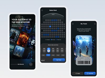 Cinema Ticket Booking app design booking cinema cinema app cinema ticket clean design product design reserve ticket booking ui ui design