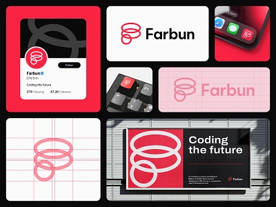 Farbun Branding agency branding coding design edgy flat geometric letter f logo minimalist modern presentation programmer red saas simple technology ui visual identity web development