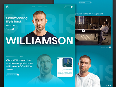 Famous Youtube Celebrity Chris Williamson Portfolio Landing Site author branding coach design entrepreneur famous figma graphic design inspiration landing page logo portfolio speaker success ui ux visual identity web design website youtube