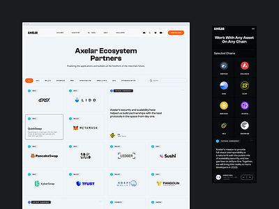 Crypto Partners Page UI Design button crypto cta dark mode desktop hover hover state mobile search search bar sort tag ui design ux design web web design web3 webflow website website design