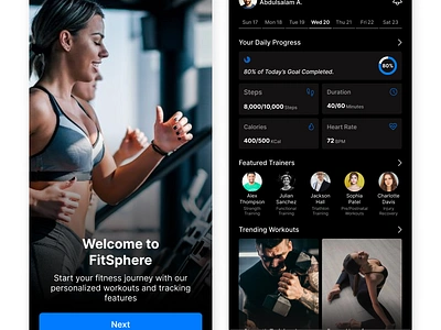 FitSphere Fitness App UI Design app design figma fitness gym health healthcare healthtech mental training ui ux