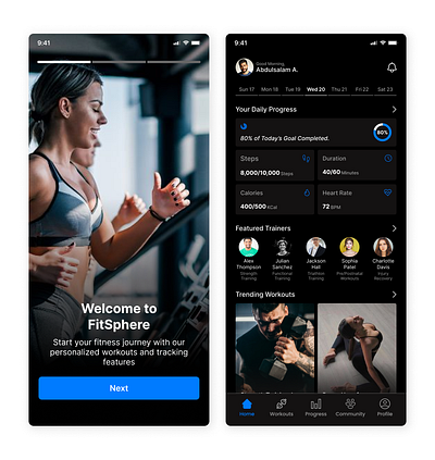 FitSphere Fitness App UI Design app design figma fitness gym health healthcare healthtech mental training ui ux