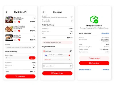 QuickBite Food Delivery App – My Orders, Checkout, and Order Con app cart checkout delivery design figma food order receipt restaurant ui ux