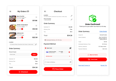 QuickBite Food Delivery App – My Orders, Checkout, and Order Con app cart checkout delivery design figma food order receipt restaurant ui ux