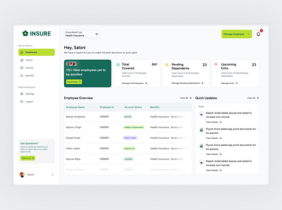 Employee Benefit Management Platform for HR's b2b saas dashboard hr dashboard insurance management saas ui ui design visual design