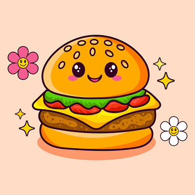 Isolated delicious hamburger cartoon snack