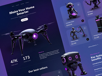 Assistix: Robot Sales Landing Page black cleanui concept dark hightech landing landingpage robot smart smartrobot ui uiux ux web design webdesign website