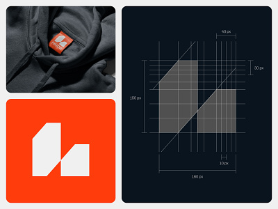 Personal Logo - Hendro bold brand identity branding construction design edgy flat geometric lettr h logo masculine minimalist modern monochrome orange personal presicion simple square visual identity