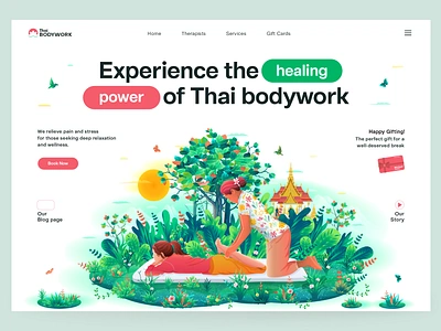 Thai bodywork landing page illustration app illustration banner banner illustration bodywork digital art header illustration health hero image illustration home page illustration homepage illustration landing page illustration landscape medical meditation nature poster ui illustration vector illustration website illustration