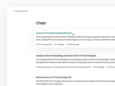 Chats - PDF BFF ai ai chat cards chats clean dashboard hover state interaction design light mode list minimal product design saas design saas product ui ui design ux design