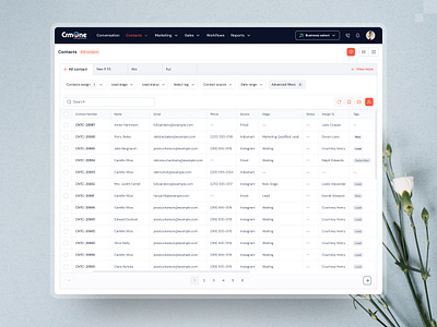 CRMone: Streamline Your Contacts Management app businesssolutions clean contactsmanagement crmone crmui design efficiencyboost leadtracking minimal salestools ui uiux ux webappdesign