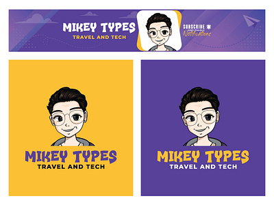 Mikey Types Travel & Tech Youtube Logo and Banner Design banner cartoon design character design graphic design illustration logo logo design mascot modern vector youtube logo