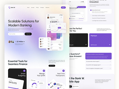 Bank W. _ Banking SaaS Landing Page Design banking website design dribbble figma design finance finance website design fintech fintech landing page design landing page landing page design oripio payment payment website design sanzida akter top design wallet website website design