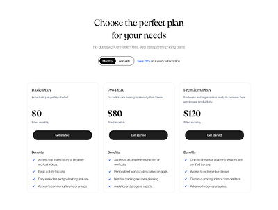 Pricing plan design ui ux