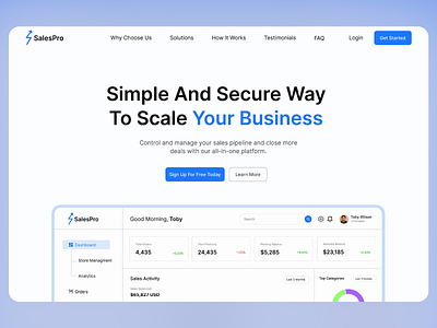 SalesPro Business Scaling Platform Landing Page b2b platform business scaling business software call to action design client management crm software data visualization enterprise solutions lead generation modern dashboard productivity tools professional landing page responsive layout sales analytics sales management software as a service startup tools subscription platform user interface web application