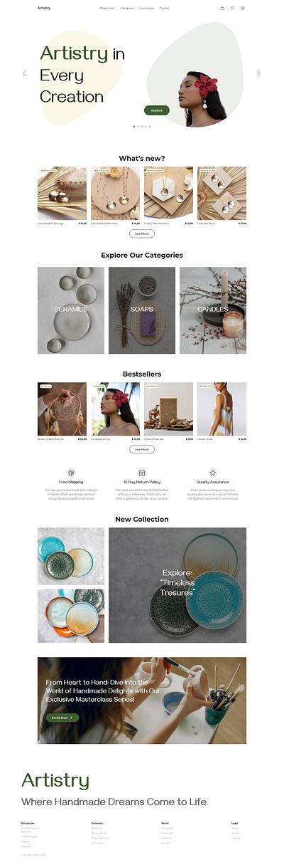 Artistry - Handmade E-commerce platform e commerce handmade jewellery main page ui ui design uxui design web design