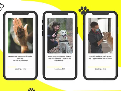 Onboarding App - Pet App for Dog services app branding dag services dailyui design dog training dog walking illustration mockups pet ui