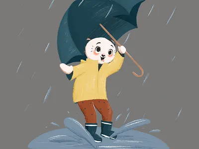 Il pleut ! - Pipouette automne bottes branding children children book crayonné design dessin excitation flaque graphic design illustration imperméable jeunesse lapin livre jeunesse parapluie pluie émotions