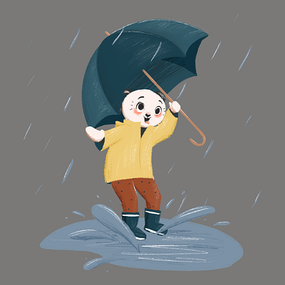 Il pleut ! - Pipouette automne bottes branding children children book crayonné design dessin excitation flaque graphic design illustration imperméable jeunesse lapin livre jeunesse parapluie pluie émotions