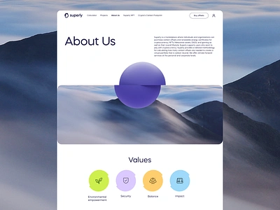 Superly Website About Us Page about page about us branding carbon offset crypto design ecology environment graphic design illustration interface logo technology ui user experience ux ux design web design website website design