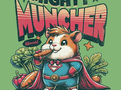 Mighty Muncher cartoon fun funny guineapig kittl print on demand superhero t shirt t shirt design