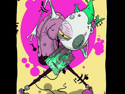 Eldritch Guitarist cartoon character design childrens book illustration